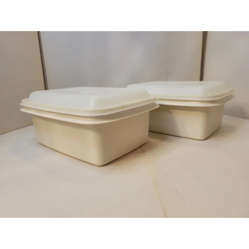 Tupperware Freeze N Save Ice Cream Keeper Set 2 Beige Rectangular Containers